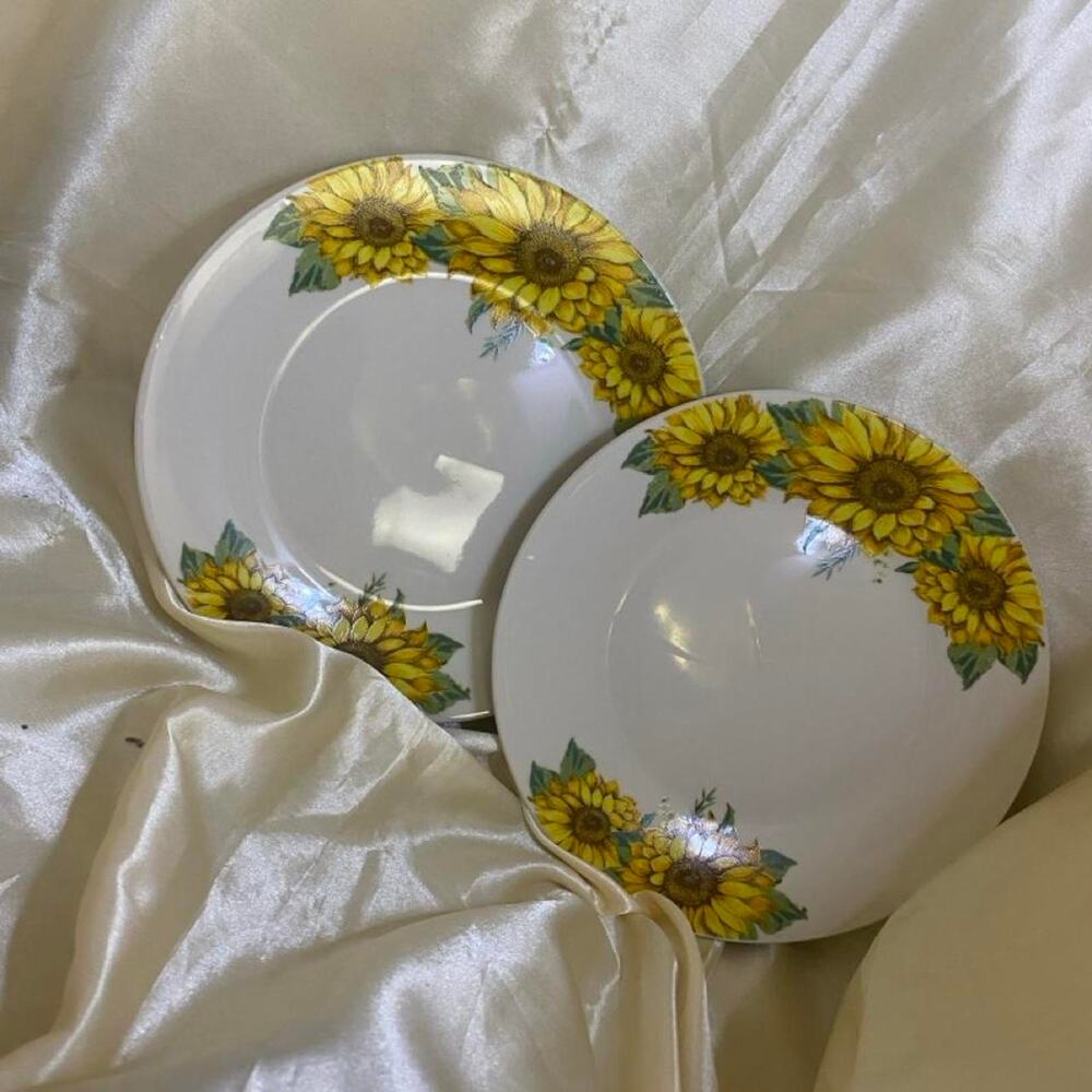Sunflower Dessert Plates Set of 2 Yellow Sunflowers Salad Plates